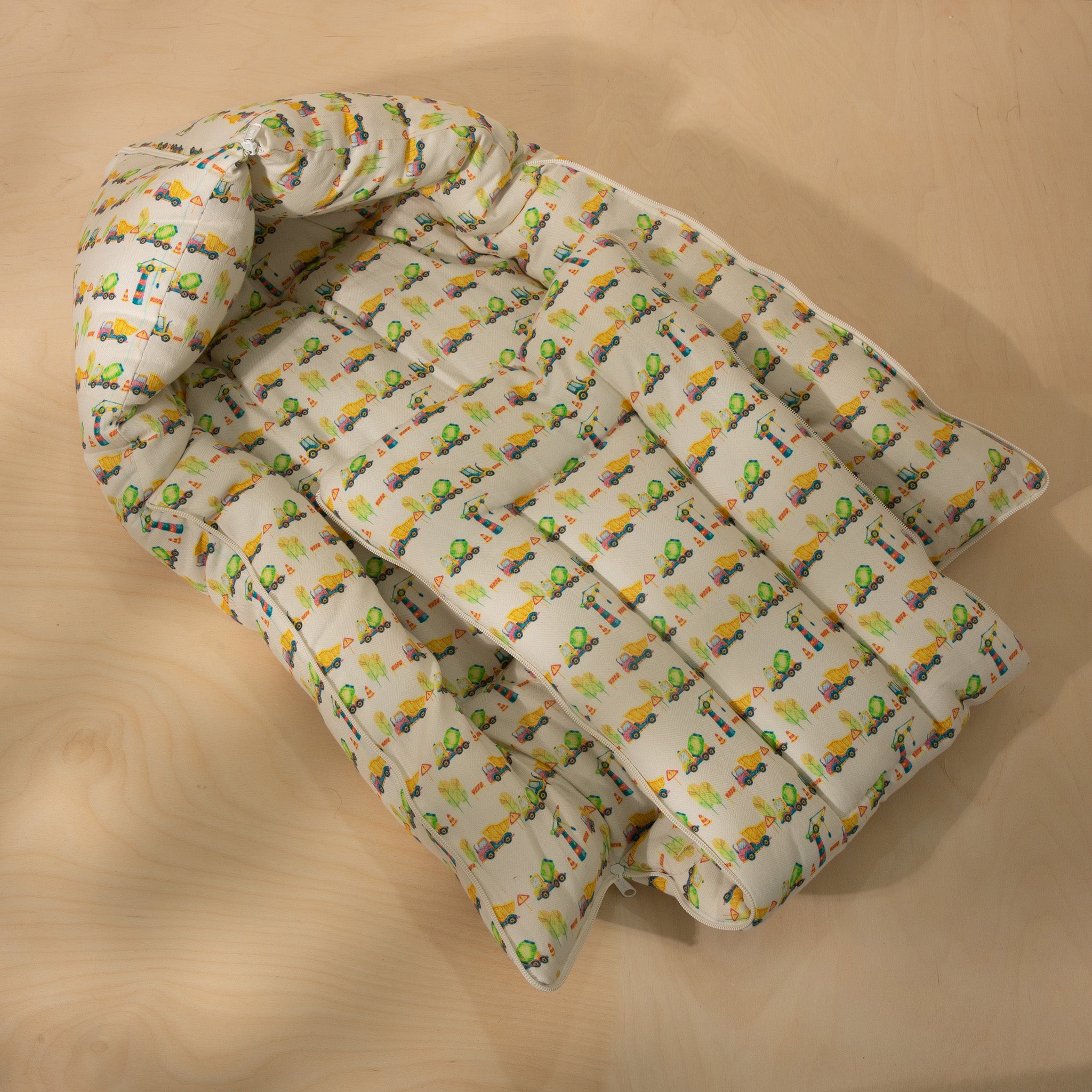 Baby Sleeping Bag with Colorful Construction Truck Print – Organic Cotton Bedtime Essential for Babies