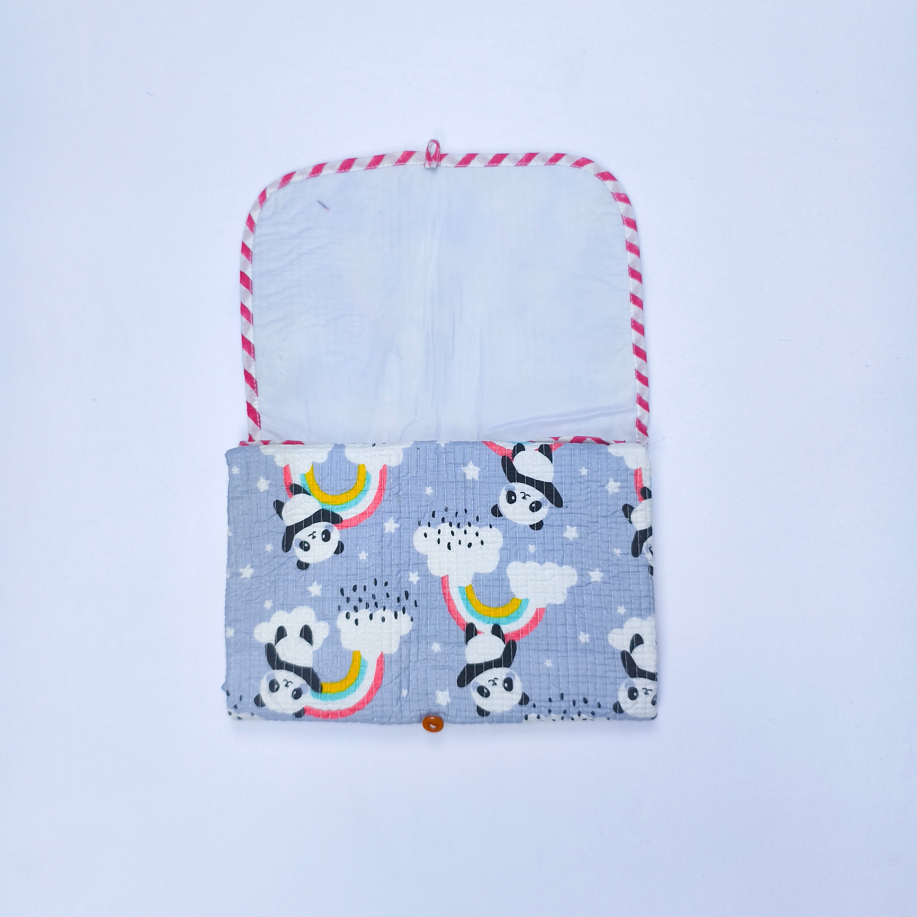 Panda Paradise Quilted Baby Changing Mat – Grey Rainbow Print