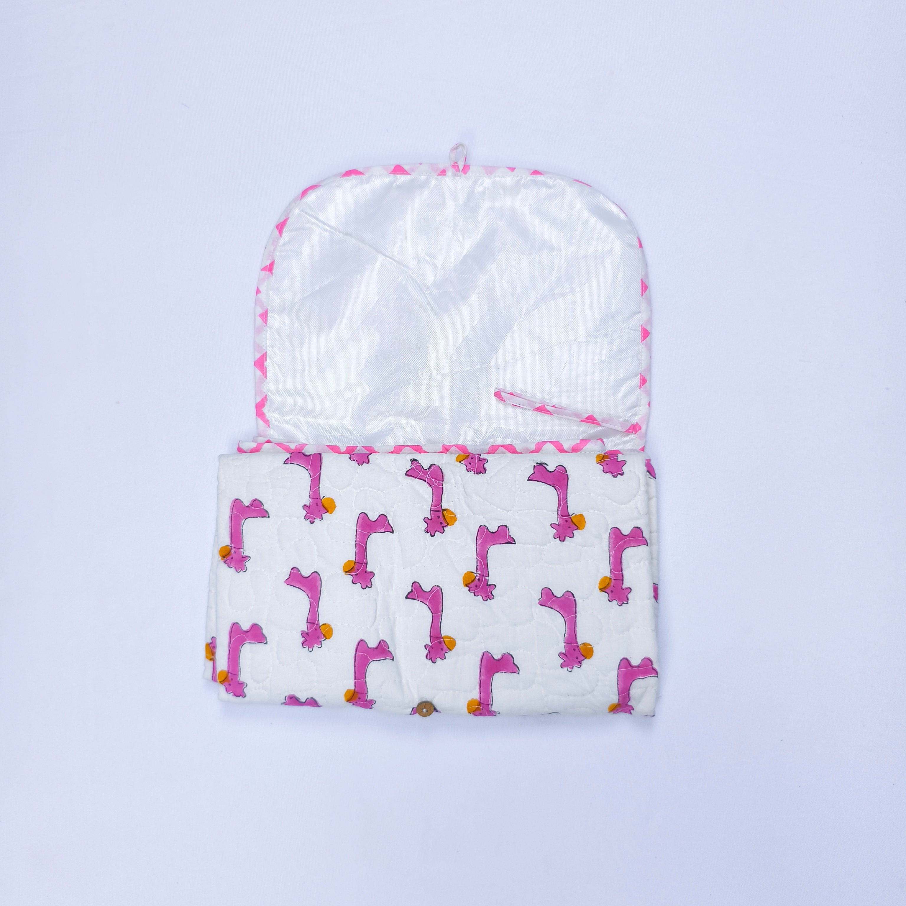 Pink Giraffe Parade Quilted Baby Changing Mat