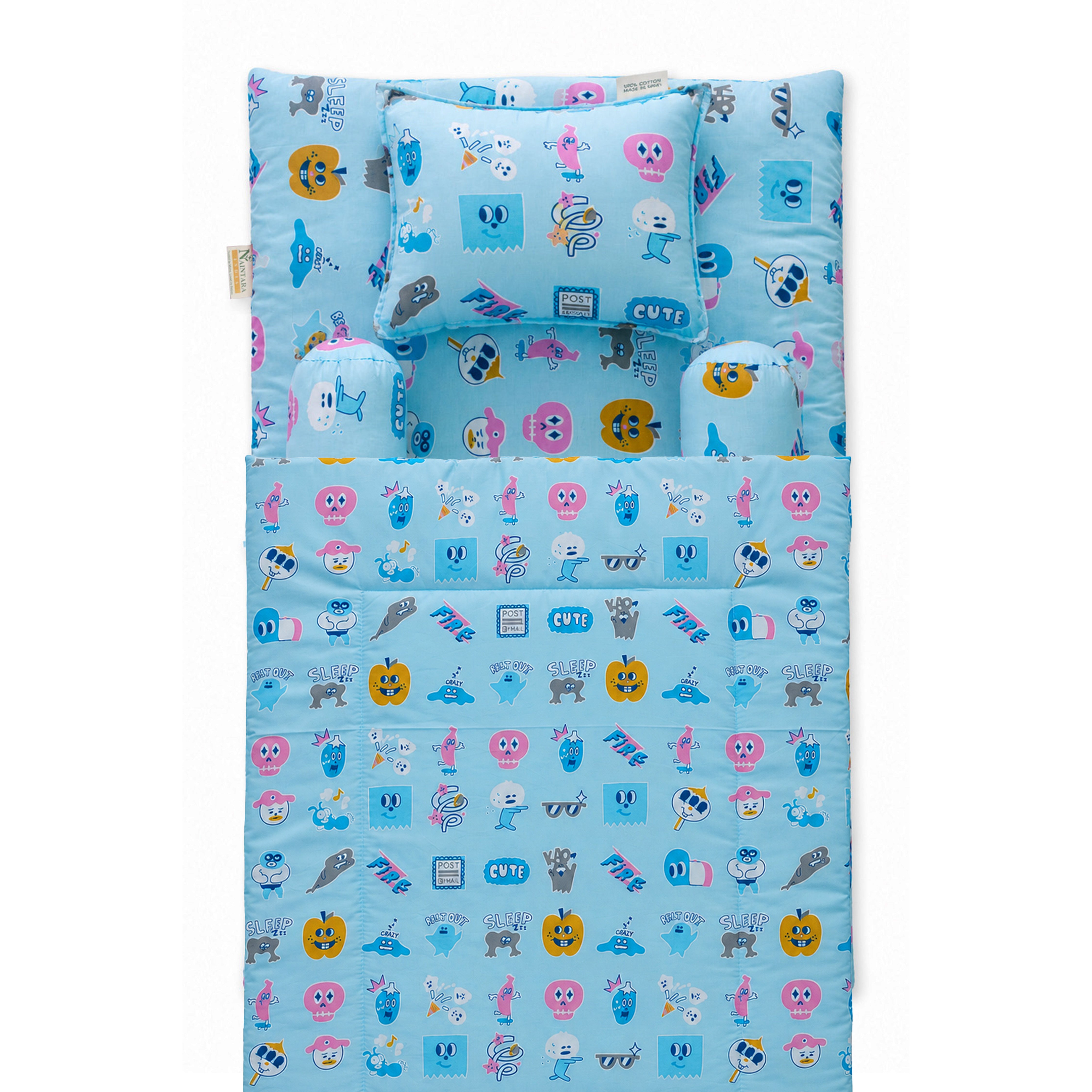 Blue Cartoon Gaddi Masand Set With Blanket