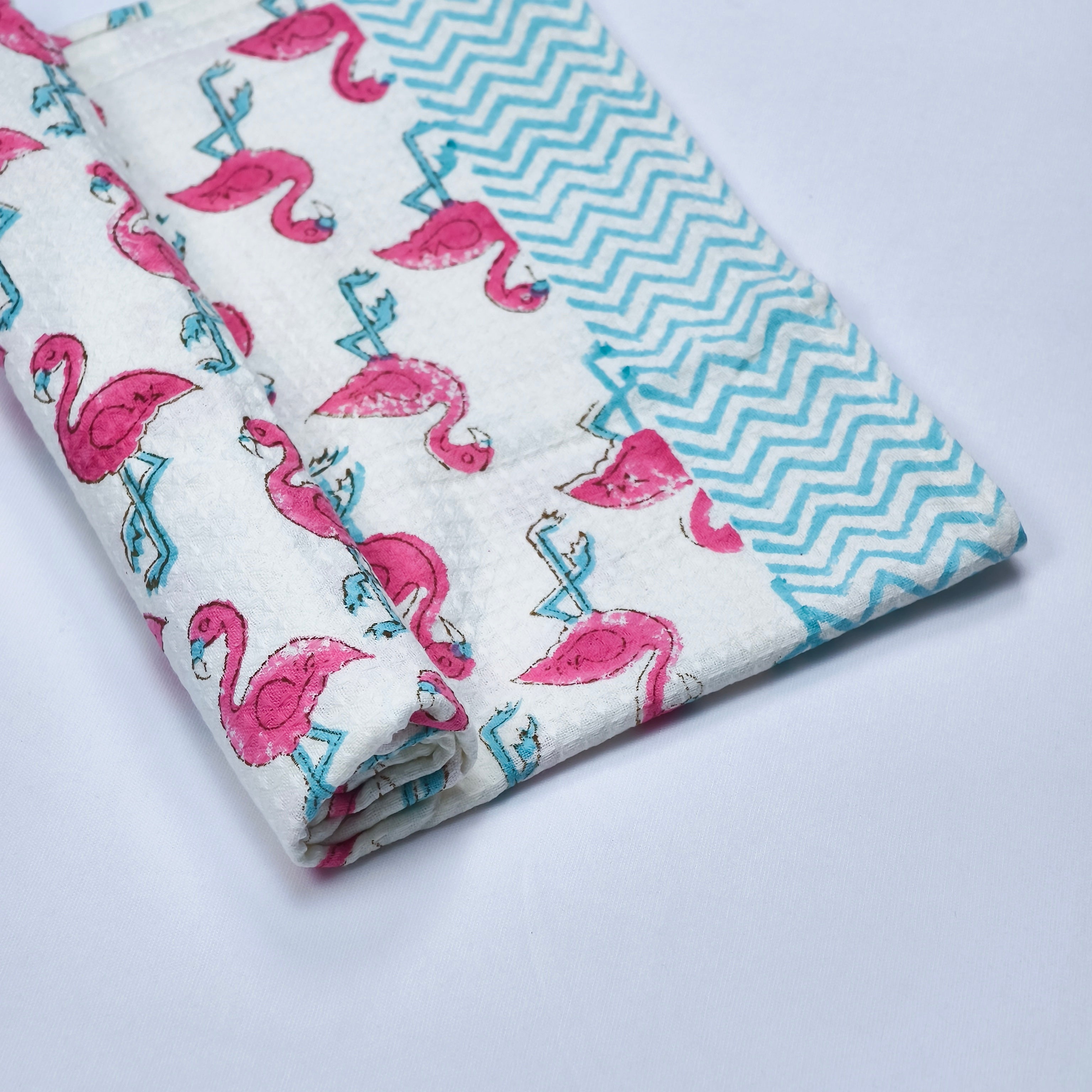 Flamingo Handblock Print Cotton Baby Towel – Soft & Quick Dry