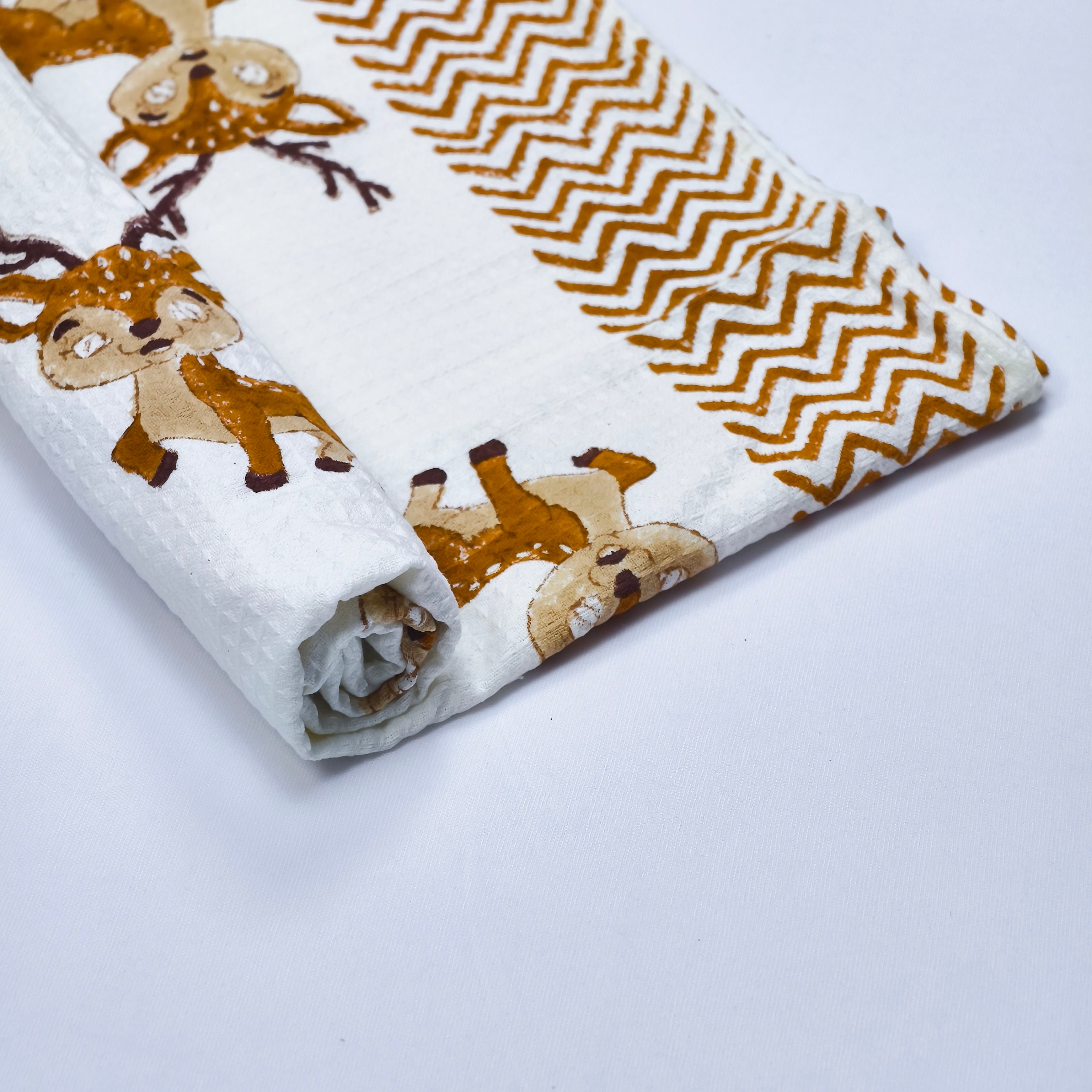 Deer Print Handblock Cotton Baby Towel – Soft & Quick Dry