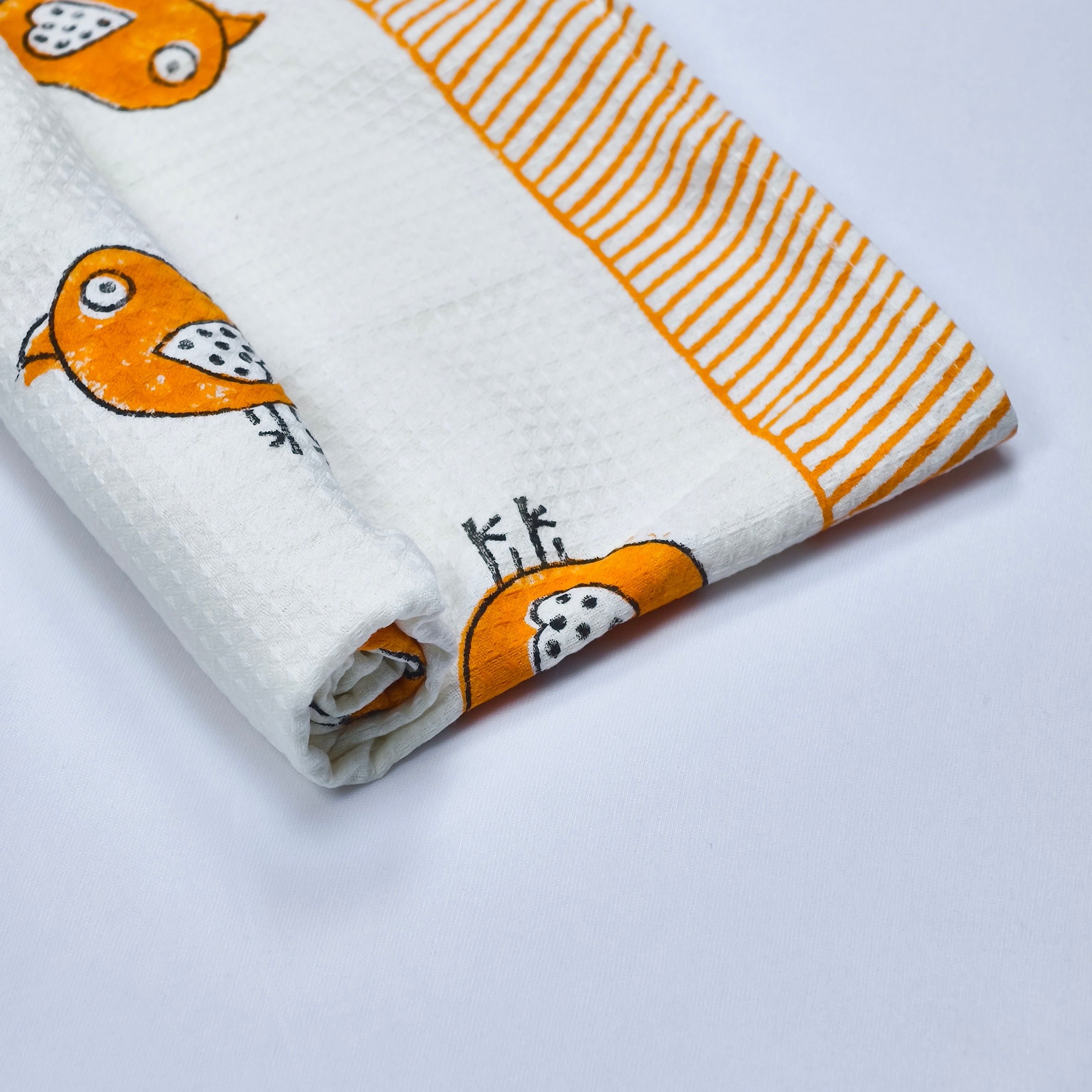 Bird Print  Handblock Cotton Baby Towel – Soft & Quick Dry