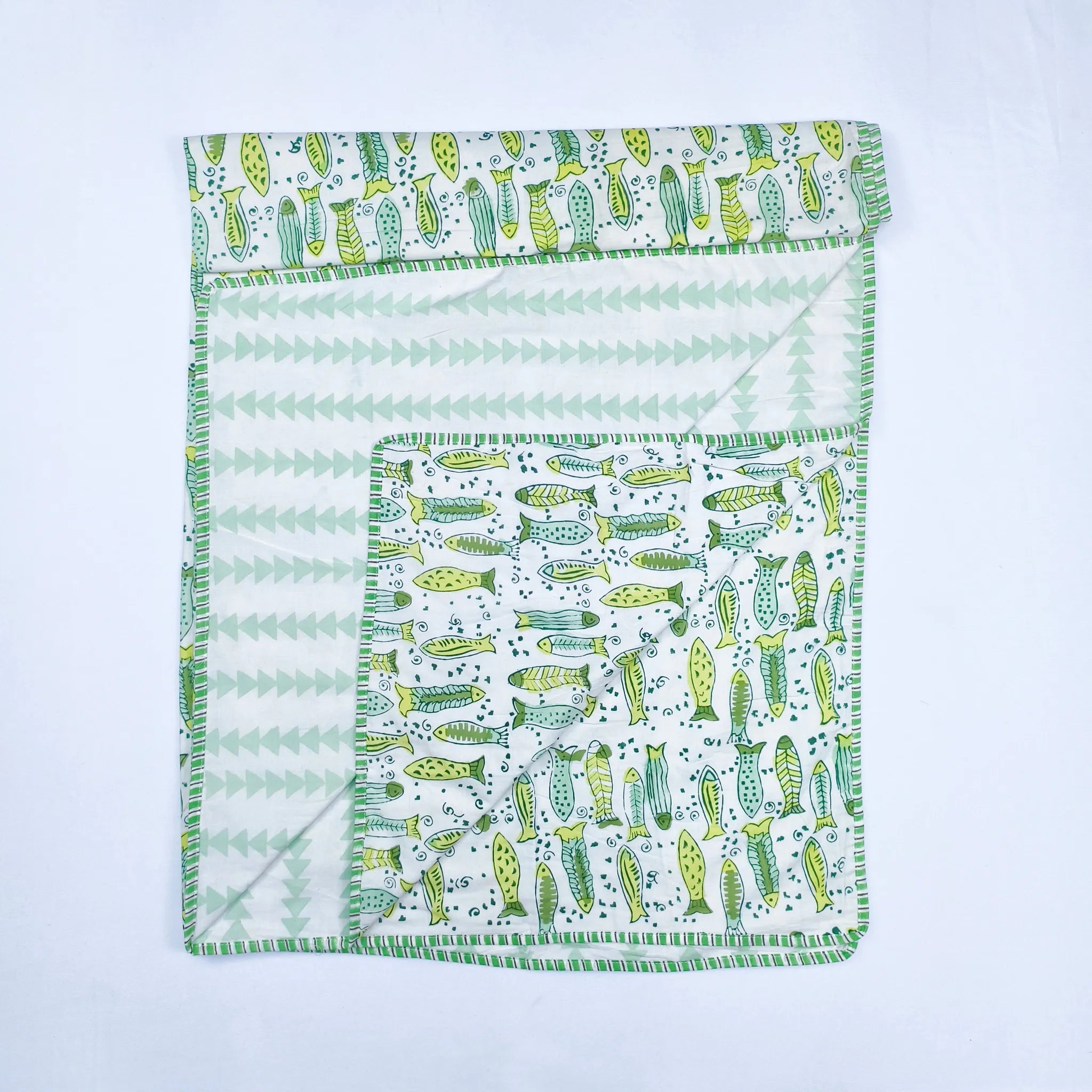 Fish Print Handblock Cotton Baby Dohar – Reversible & Soft