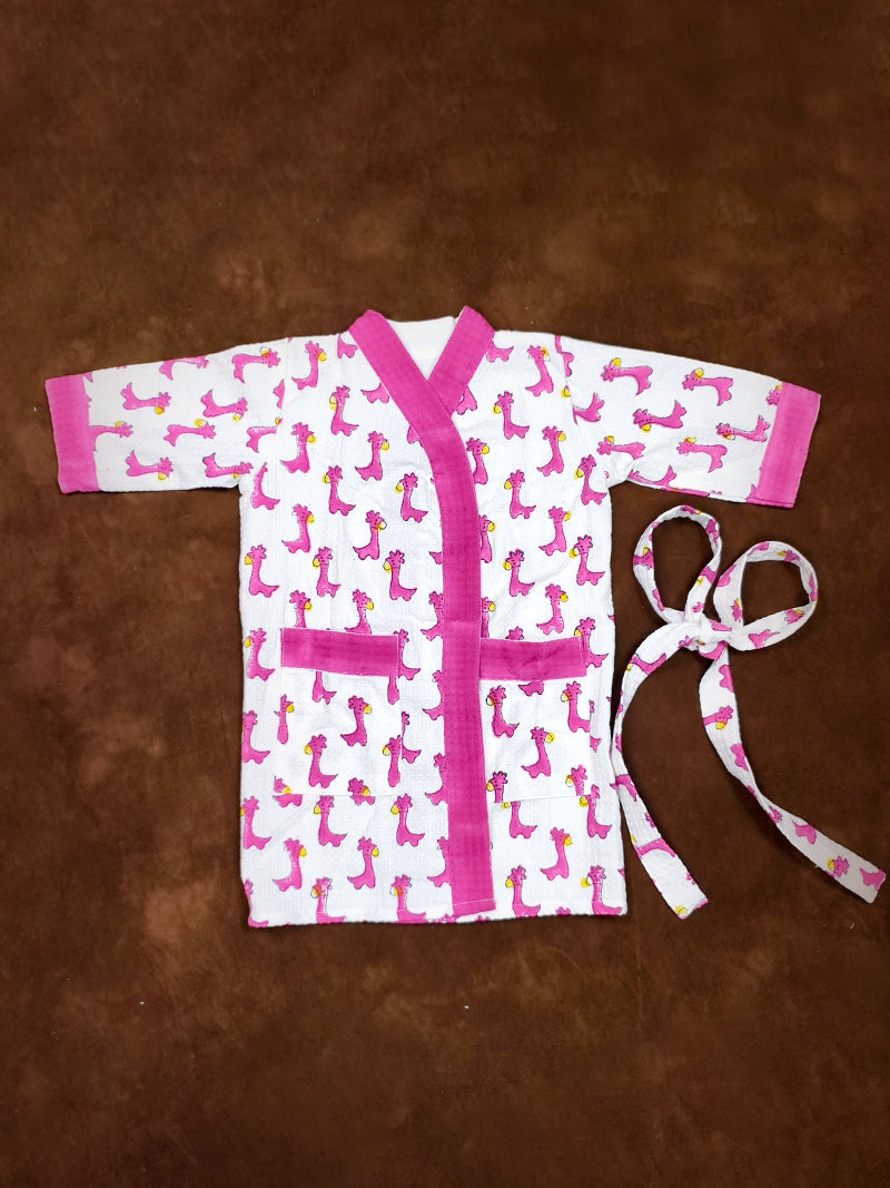 Dino Print Handblock Cotton Kids Bathrobe – Soft & Absorbent
