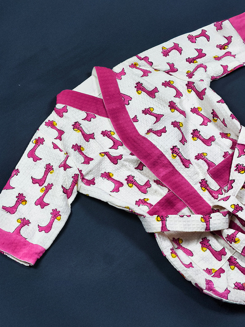 Dino Print Handblock Cotton Kids Bathrobe – Soft & Absorbent