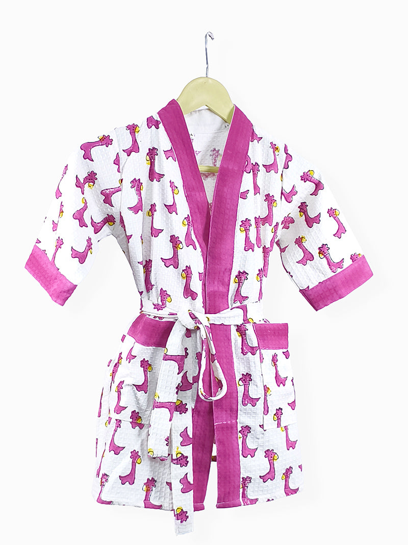 Dino Print Handblock Cotton Kids Bathrobe – Soft & Absorbent
