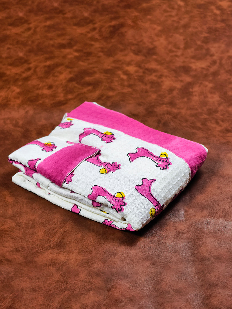 Dino Print Handblock Cotton Kids Bathrobe – Soft & Absorbent