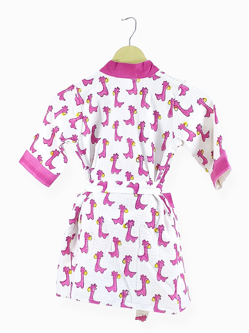 Dino Print Handblock Cotton Kids Bathrobe – Soft & Absorbent