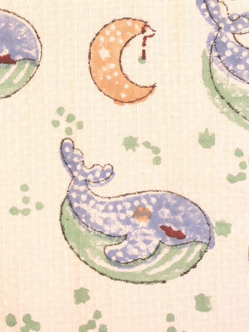 Ocean Whale & Moon Kids Bathrobe-Cotton Waffle Blockprint