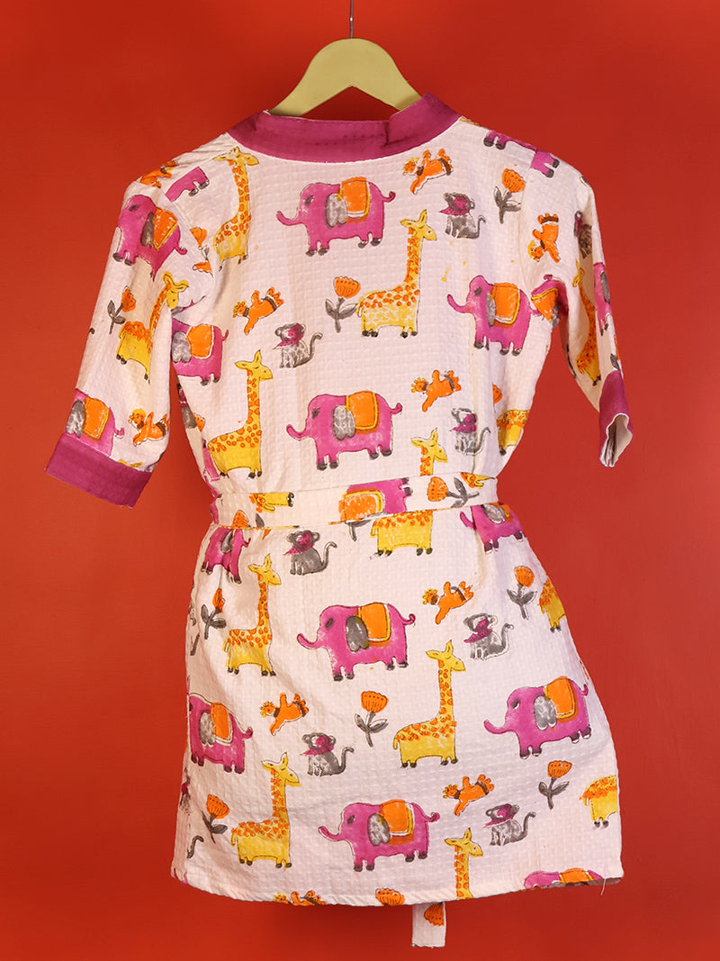 Jungle Kids Bathrobe-Cotton Waffle Blockprint