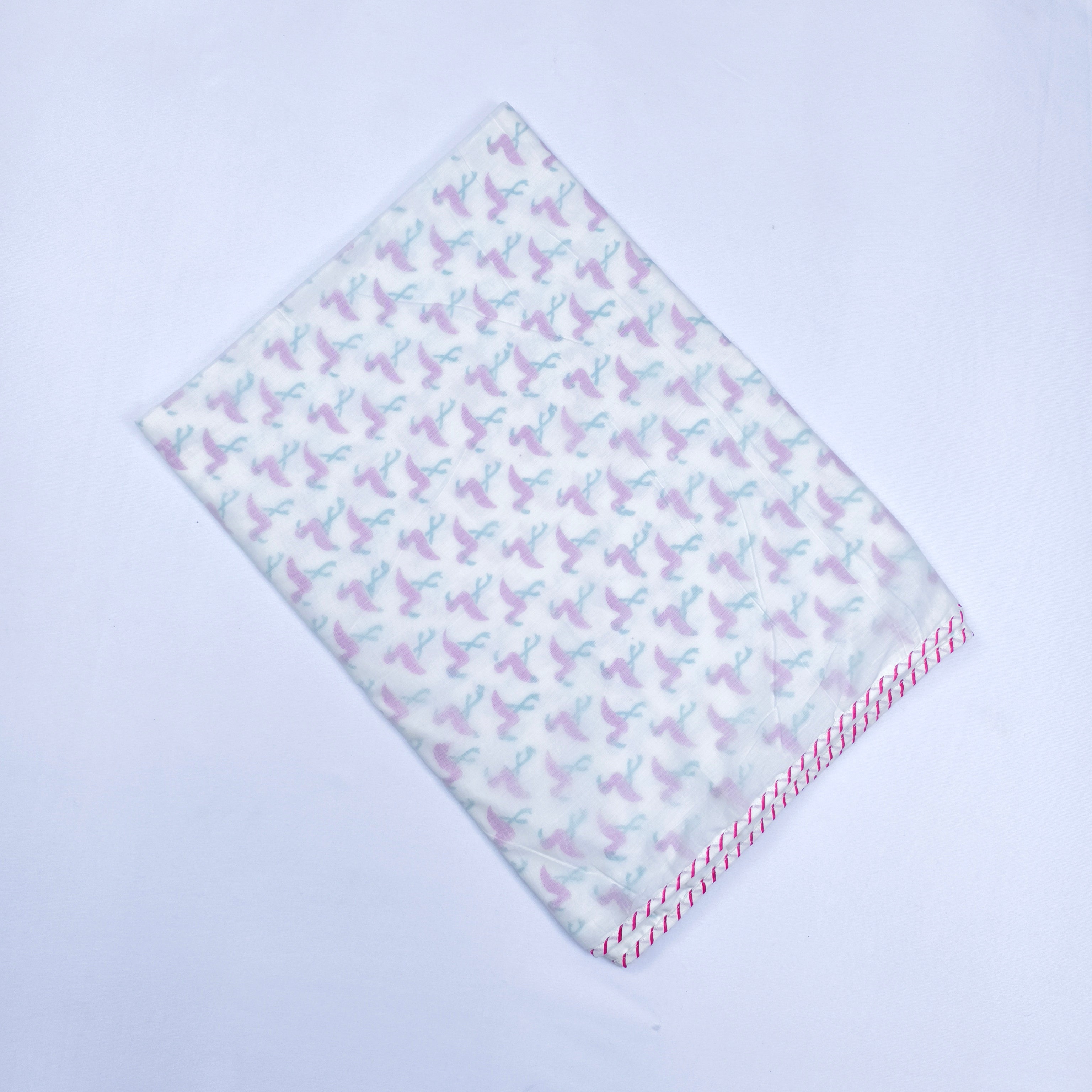 Flamingo Motif Mulmul Muslin Baby Dohar Hand-Block Printed