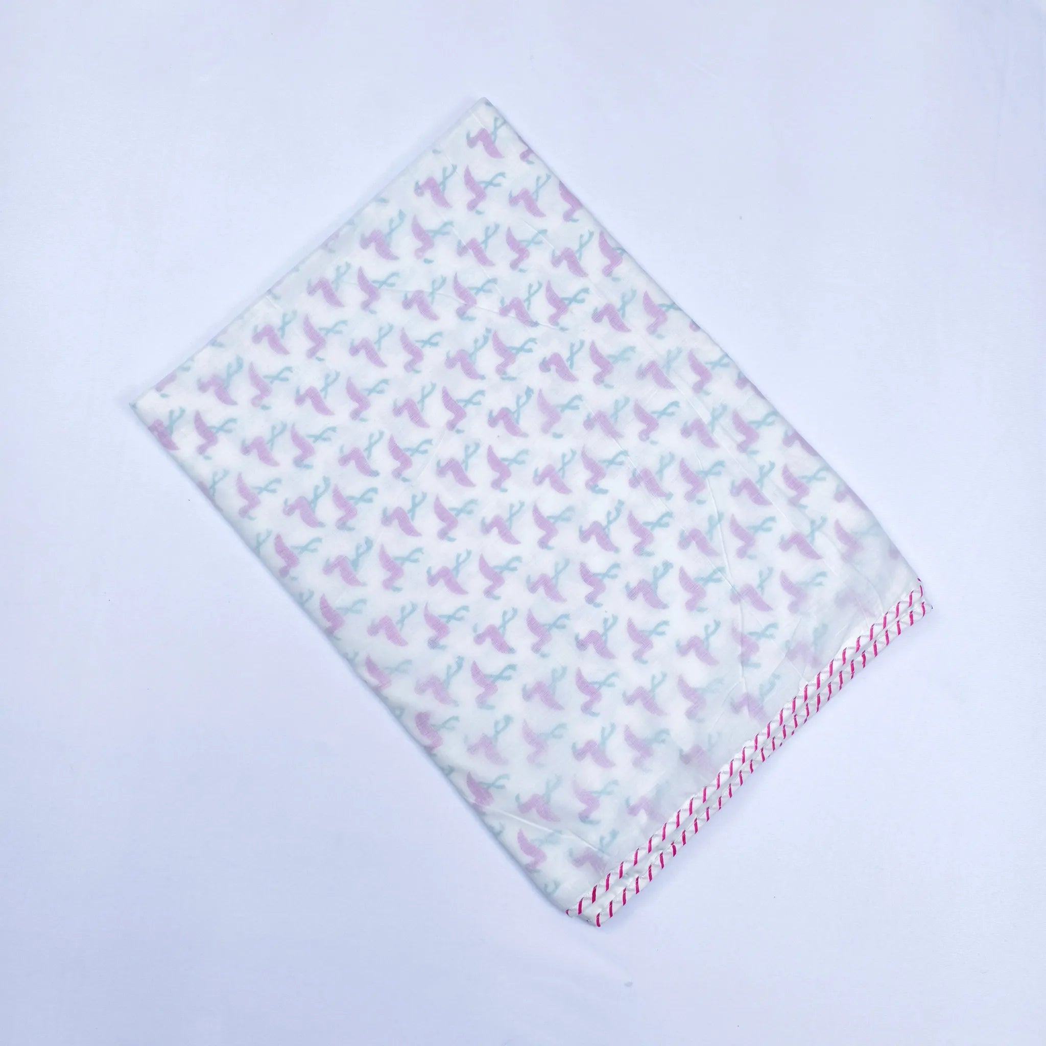 Flamingo Motif Mulmul Muslin Baby Dohar Hand-Block Printed