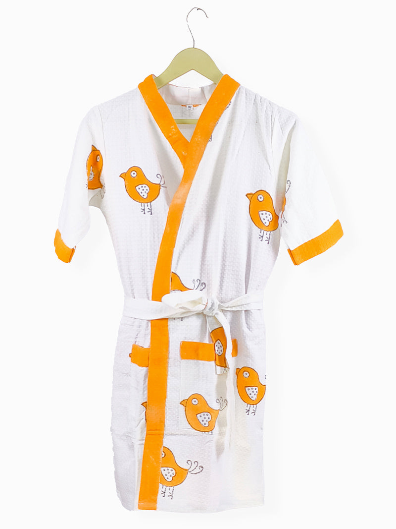 Tweety Print Handblock Cotton Kids Bathrobe – Soft & Quick Dry