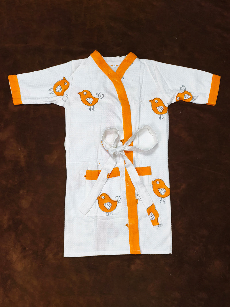 Tweety Print Handblock Cotton Kids Bathrobe – Soft & Quick Dry