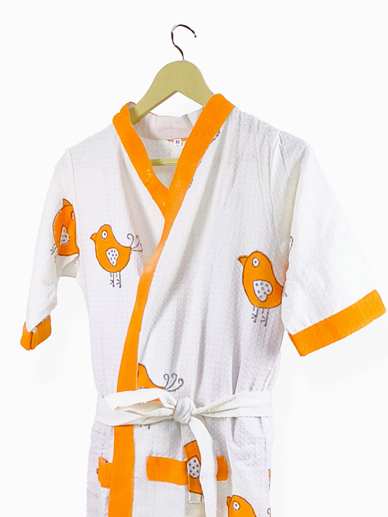 Tweety Print Handblock Cotton Kids Bathrobe – Soft & Quick Dry