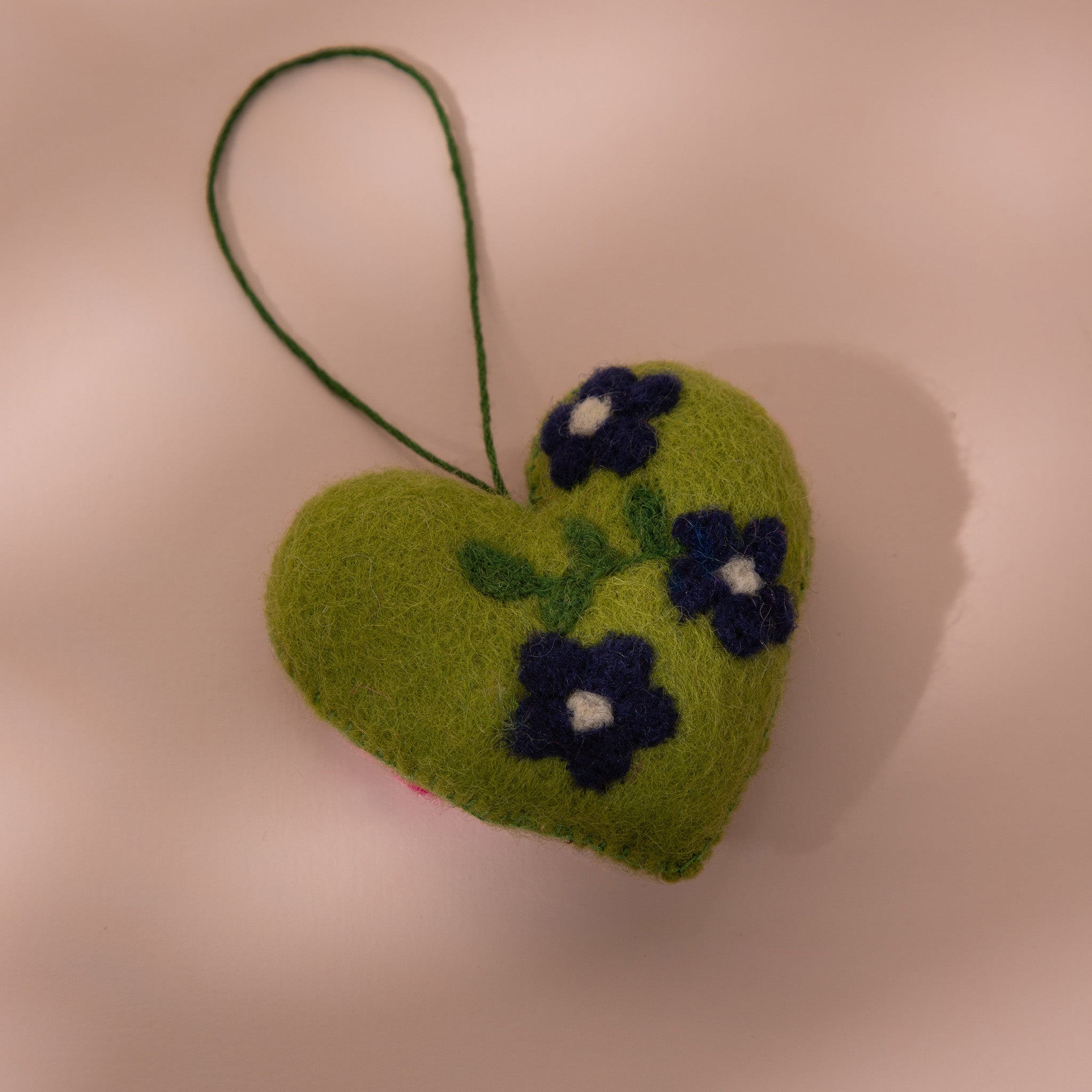 Floral Green Heart Wool Felt Plush Toy for Gifting