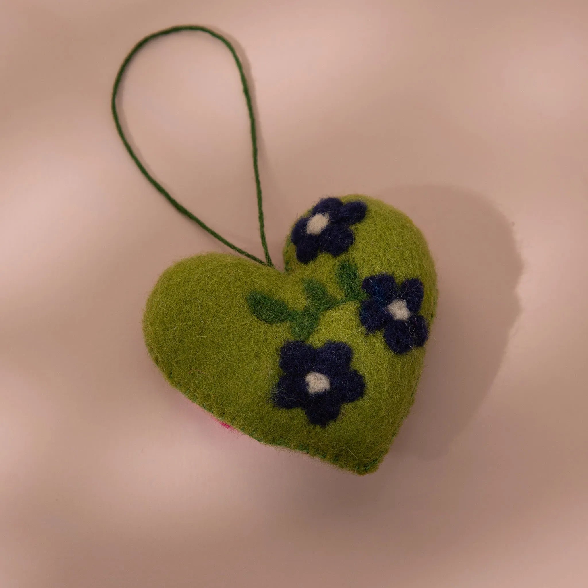 Floral Green Heart Wool Felt Plush Toy for Gifting