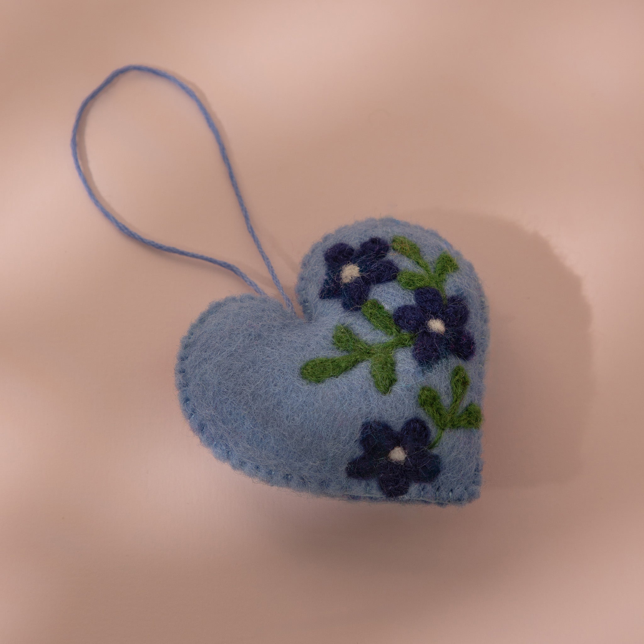 Blue Floral Heart Wool Felt Plush Toy