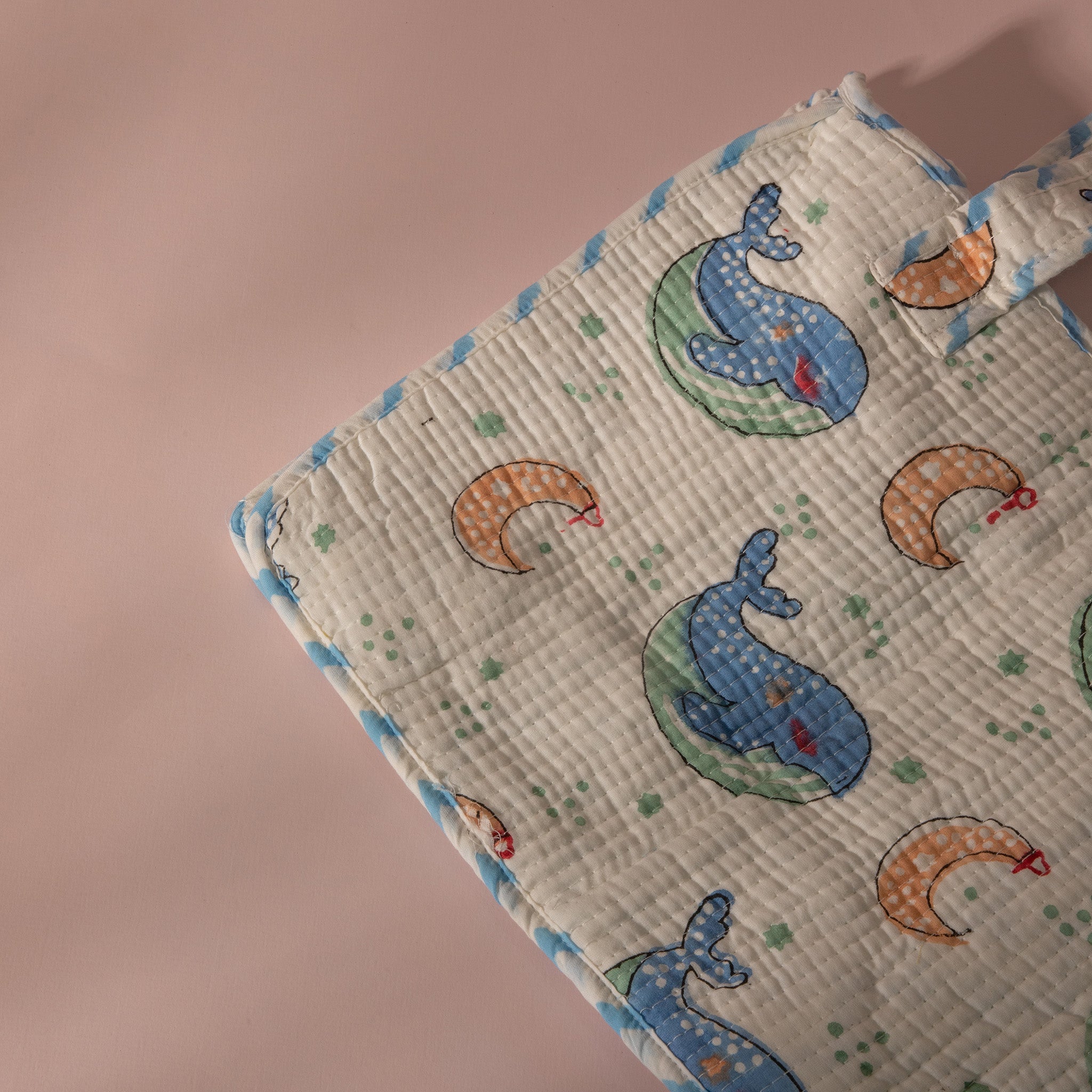 Ocean Whale & Moon Kids Quilted Tote Bag – Cotton Waffle