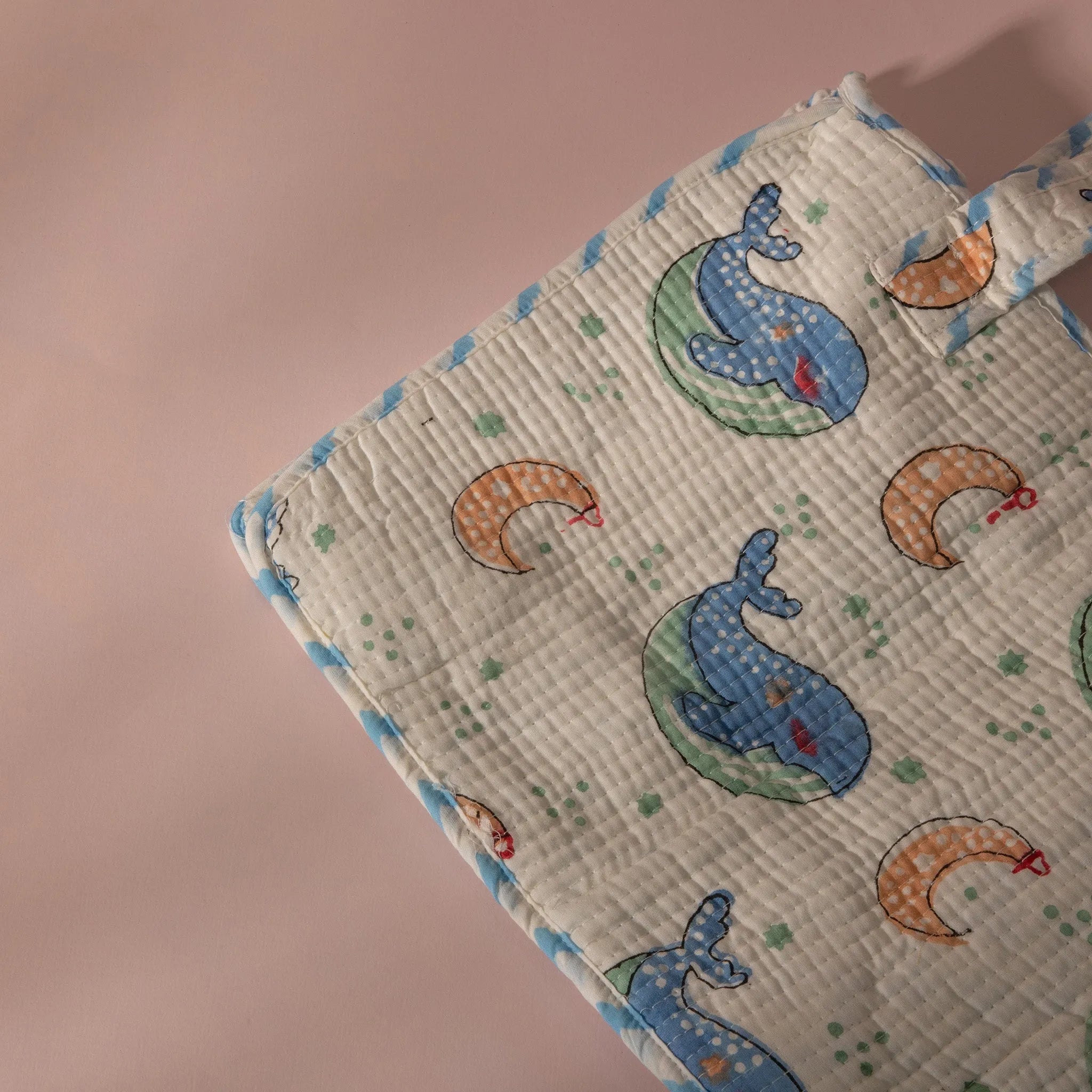 Ocean Whale & Moon Kids Quilted Tote Bag – Cotton Waffle