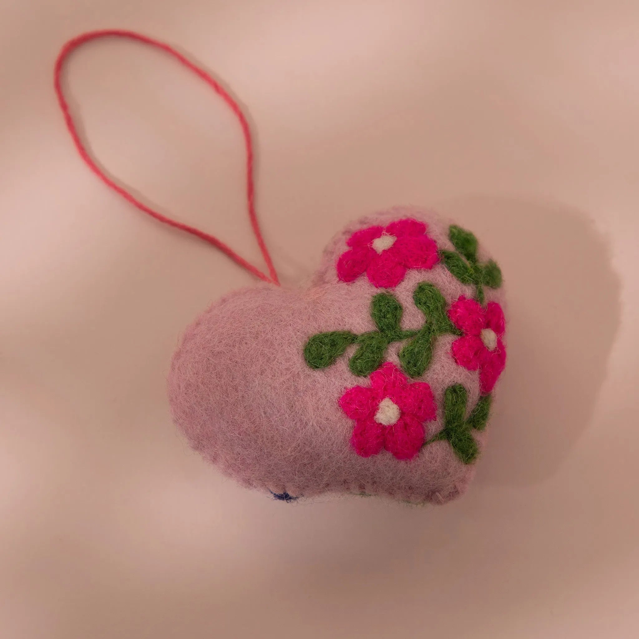 Pink Floral Heart Wool Felt Plush Toy