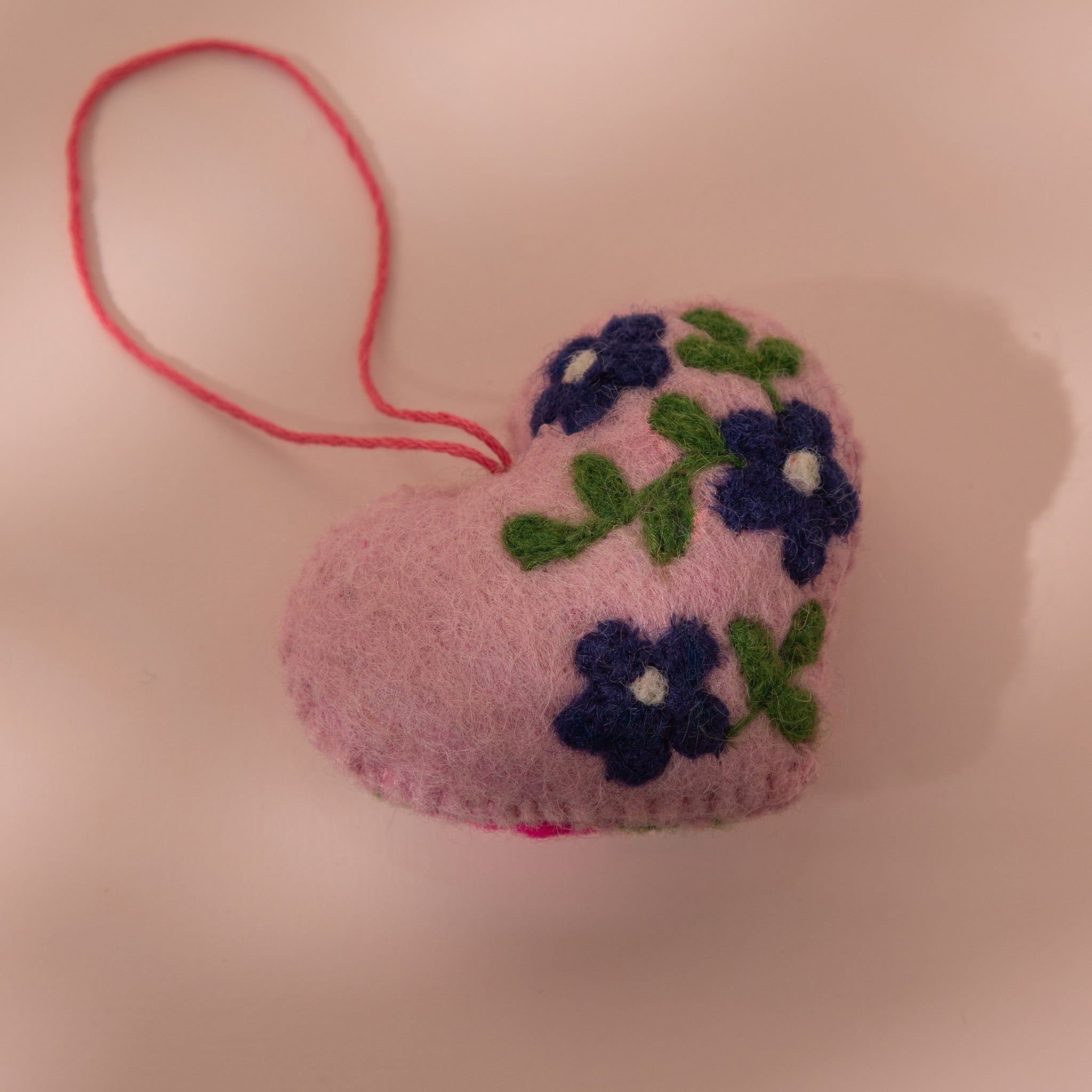 Pink Floral Heart Wool Felt Plush Toy