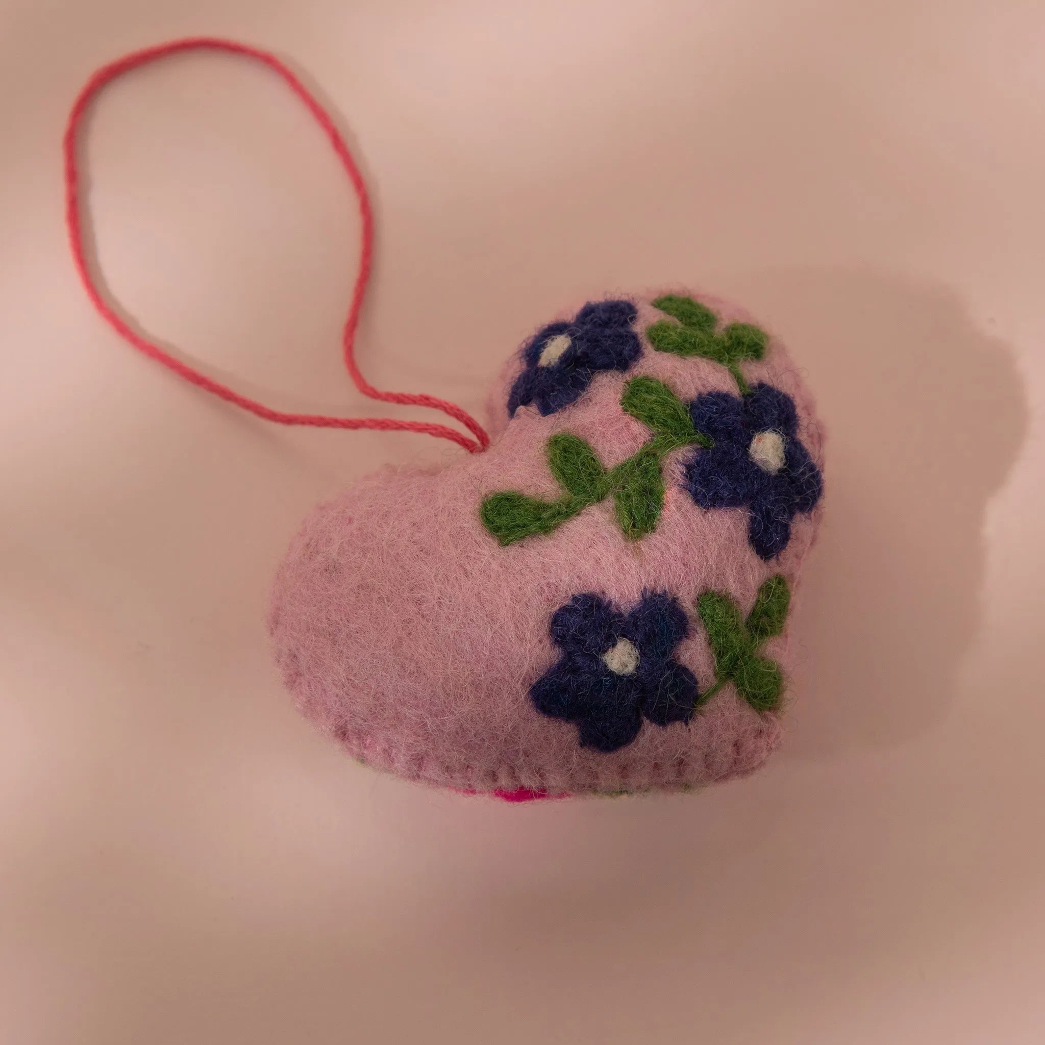 Pink Floral Heart Wool Felt Plush Toy