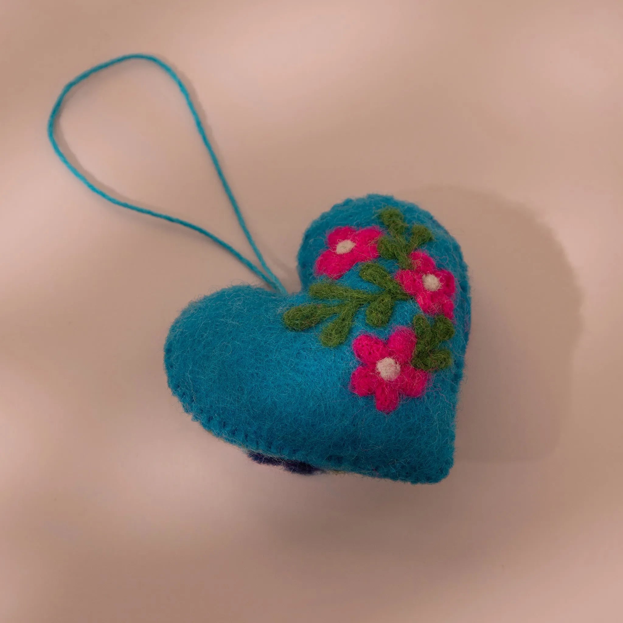 Hearts Cerulean Wool Felt Plush Toy