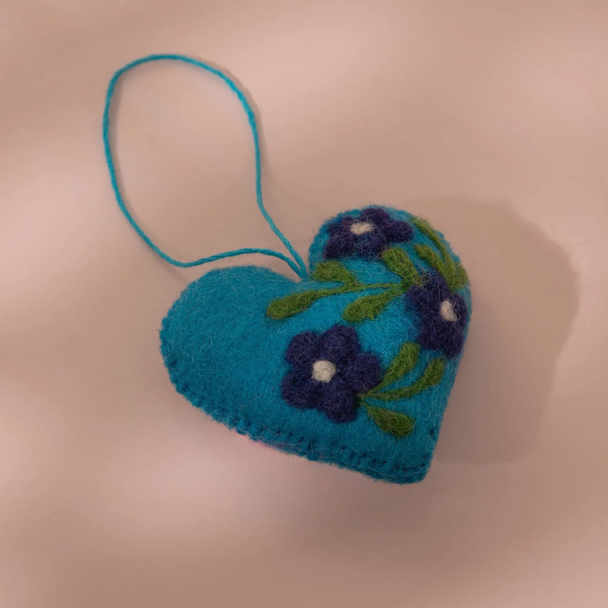 Hearts Cerulean Wool Felt Plush Toy