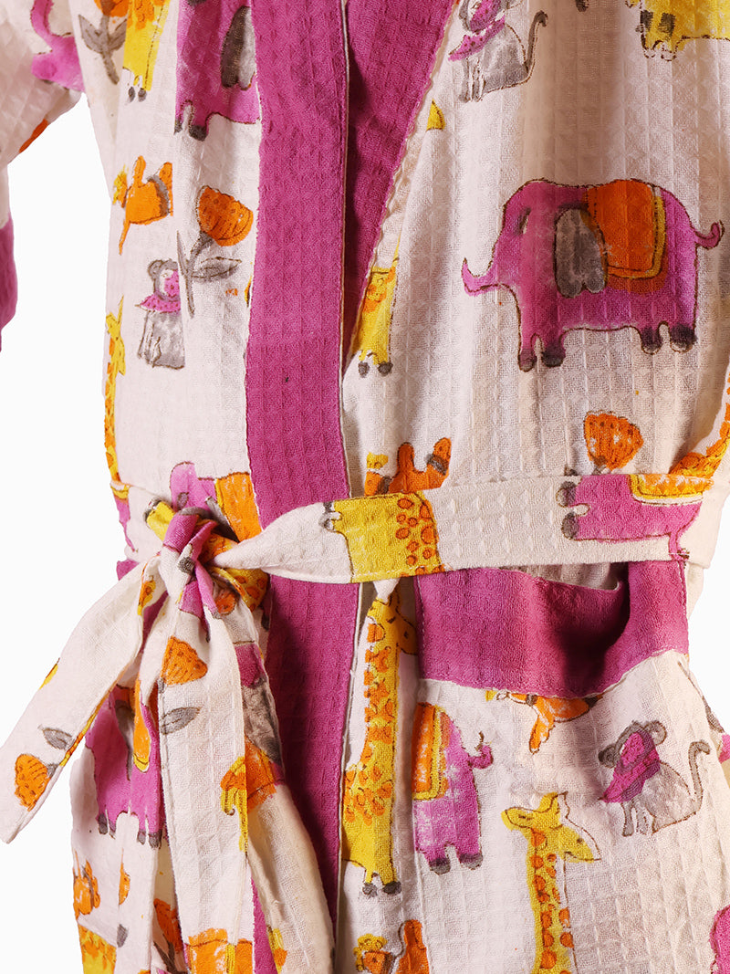 Jungle Kids Bathrobe-Cotton Waffle Blockprint