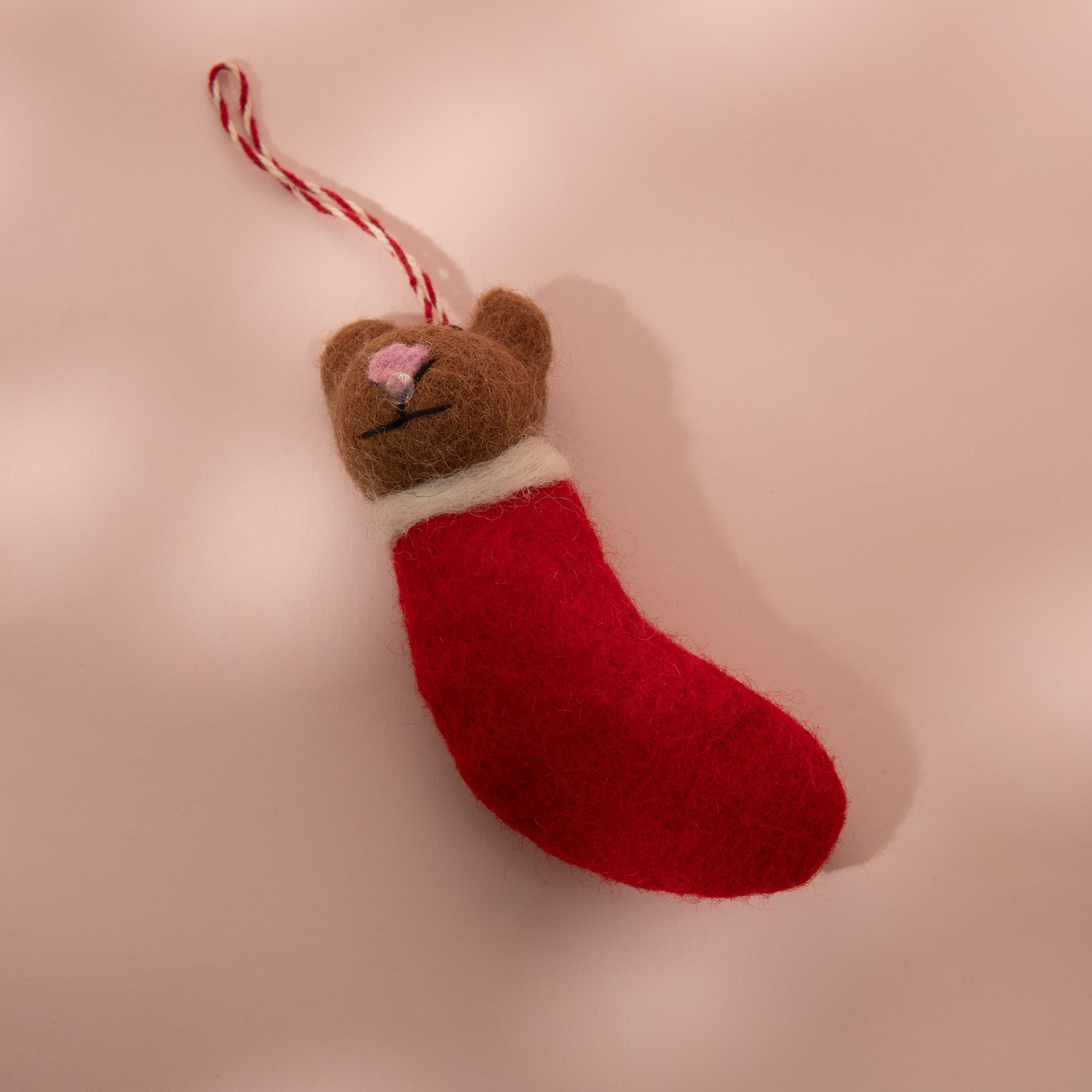Brown Bear Wool Felt Stocking Ornament