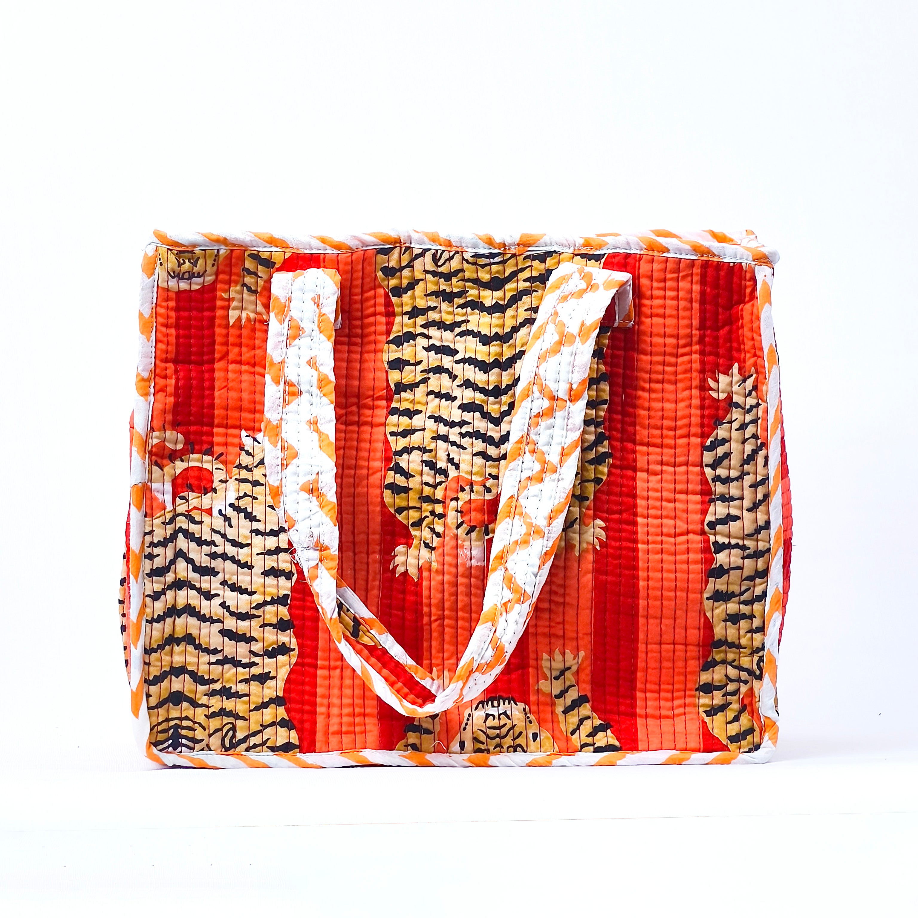 Tiger Printed Reversible Quilted Tote Bag
