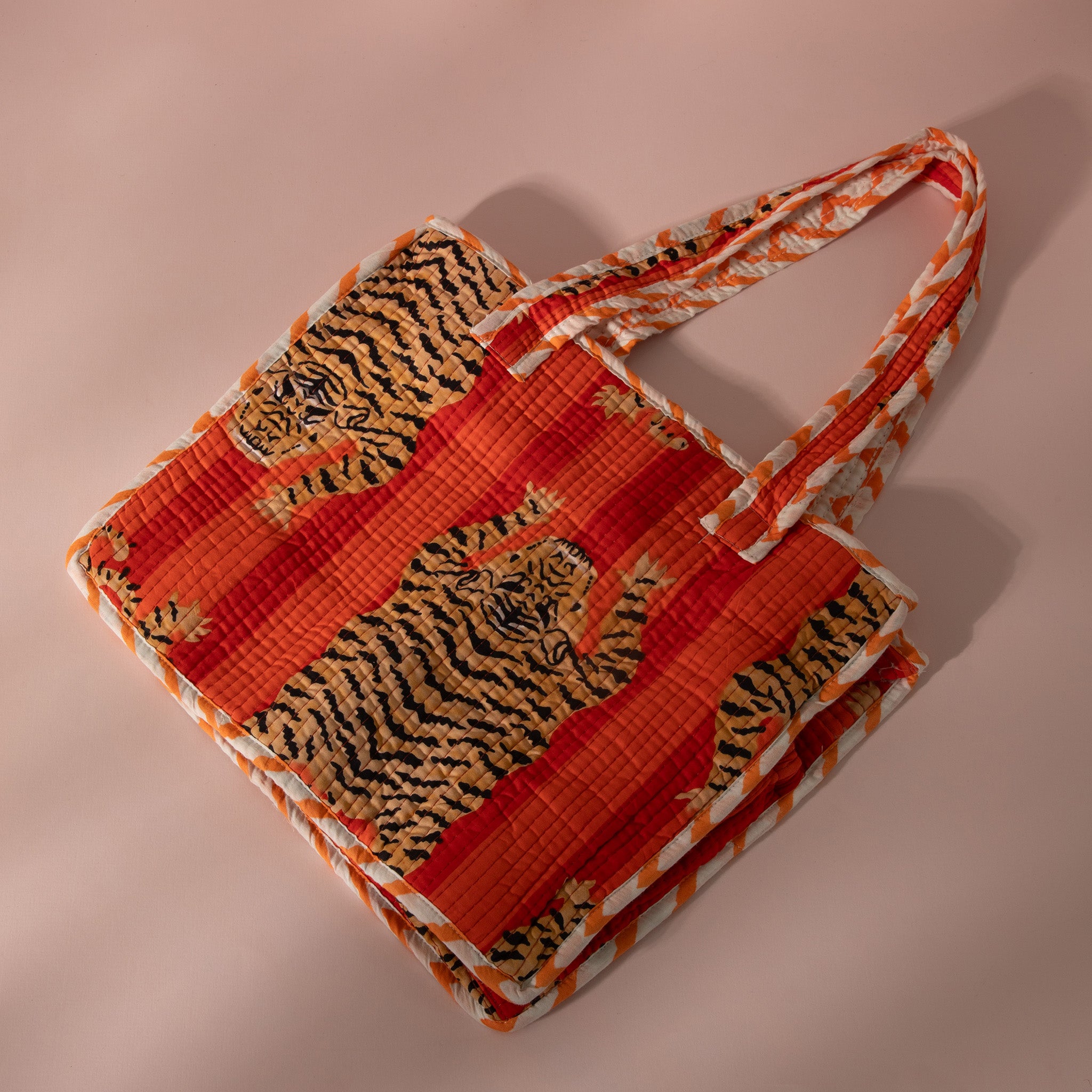 Tiger Printed Reversible Quilted Tote Bag