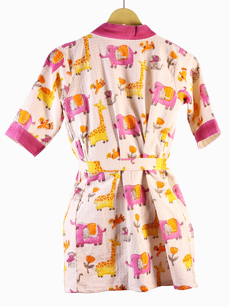 Jungle Kids Bathrobe-Cotton Waffle Blockprint