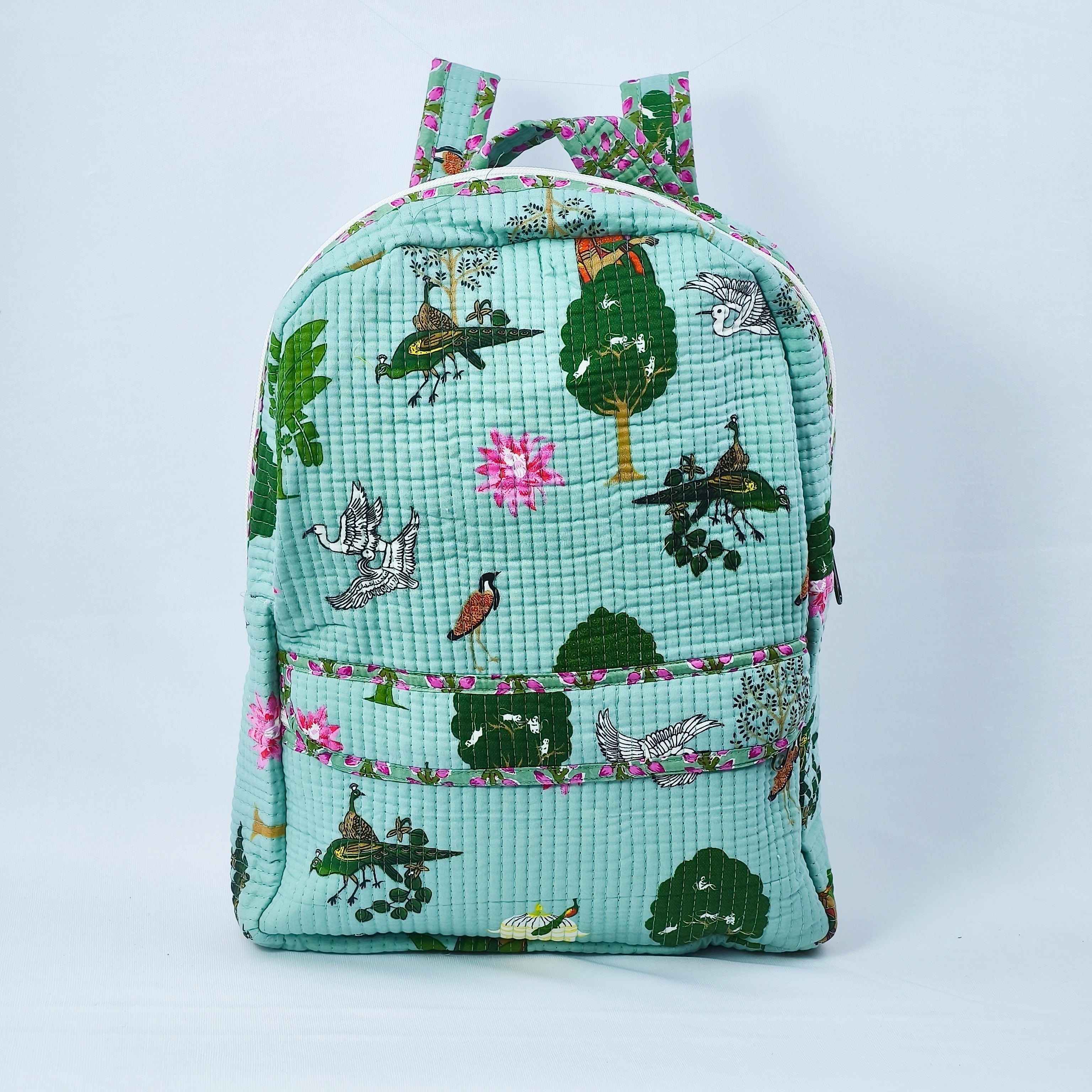 Nature & Bird Block Print_Kids Quilted Backpack
