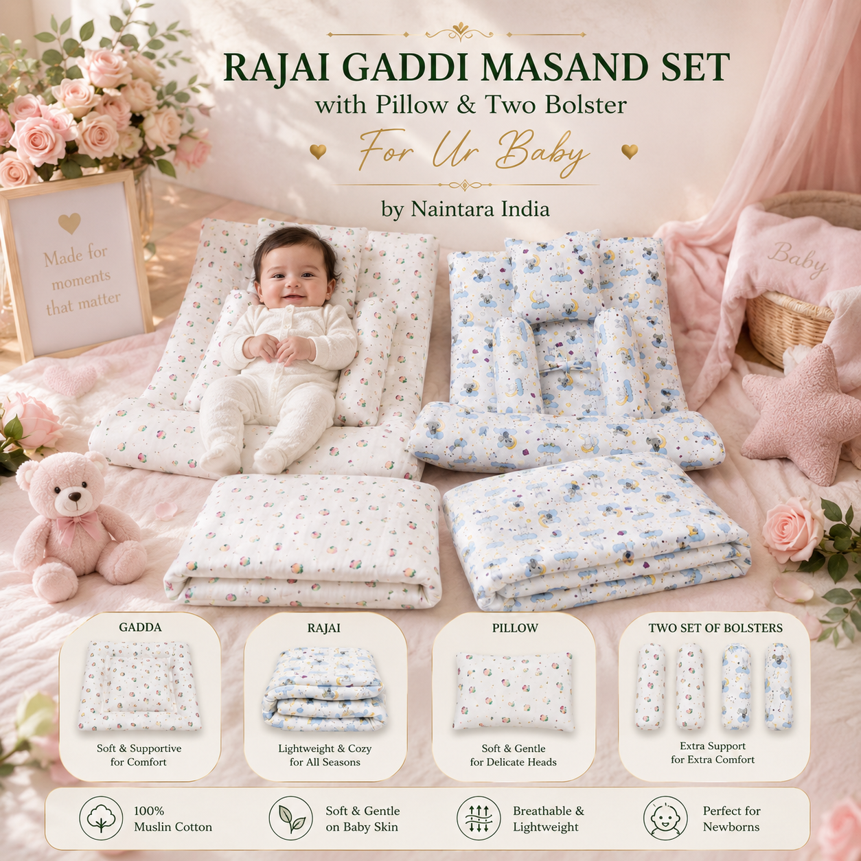 Muslin Rajai Gadda Set