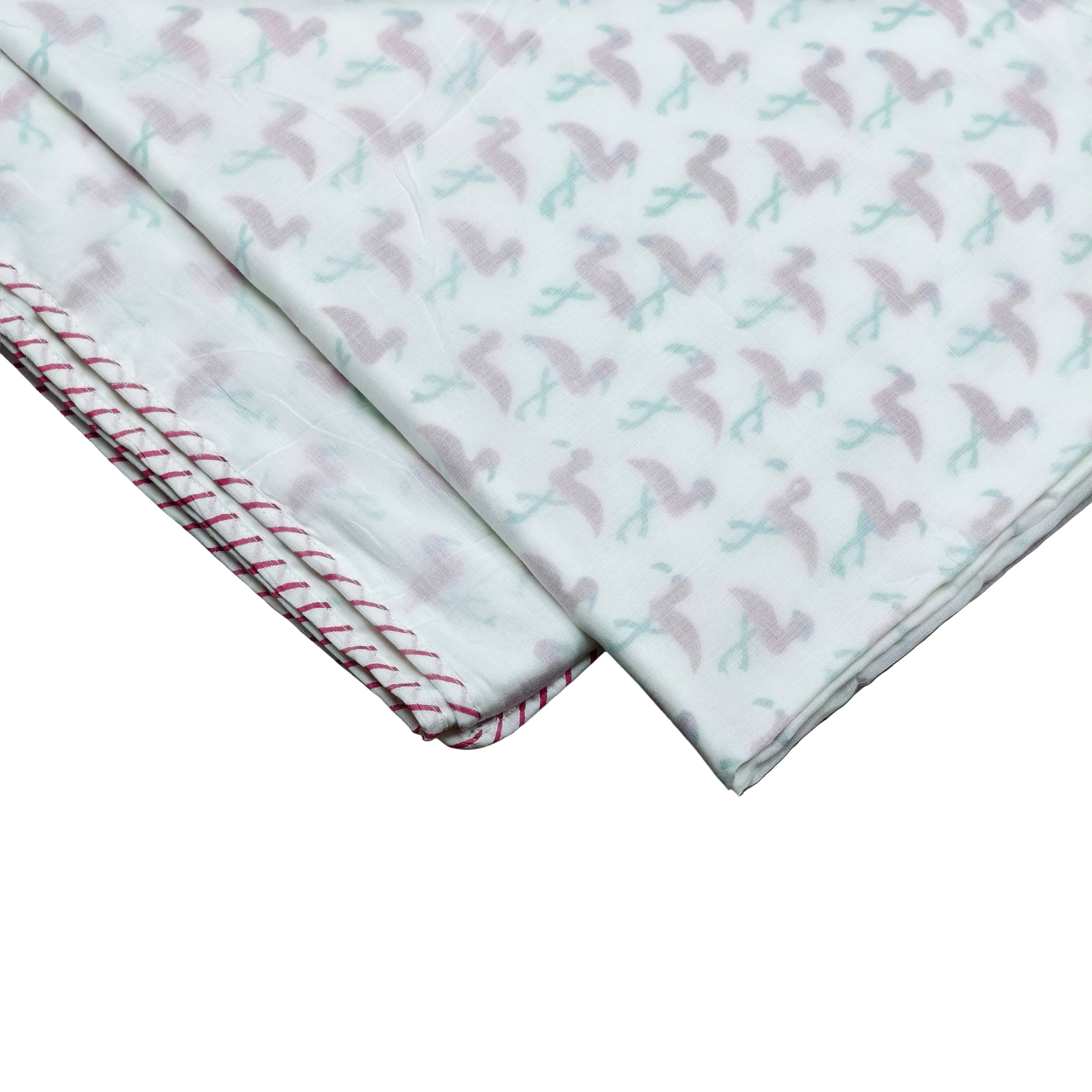 Flamingo Motif Mulmul Muslin Baby Dohar Hand-Block Printed