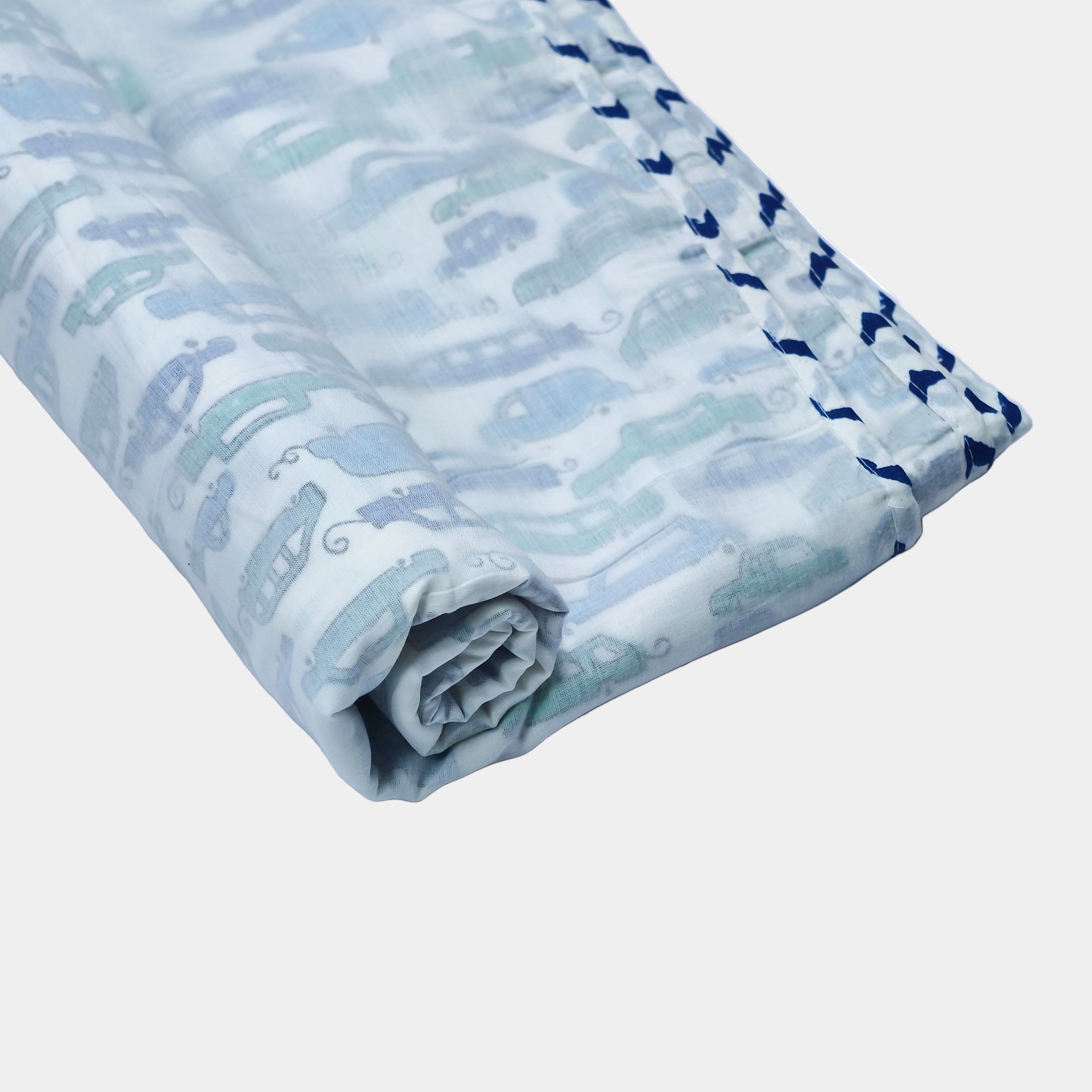 Car Print Handblock Cotton Baby Dohar – Reversible & Lightweight
